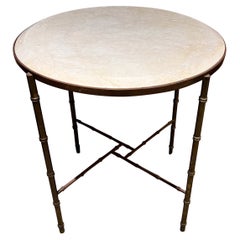 Used 1960s Style Maison Baguès French Round Side Table Faux Bamboo