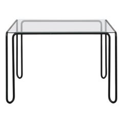 Modernist Mid-Century Black Wire Frame Coffee Table with Square Glass Top, 1970s