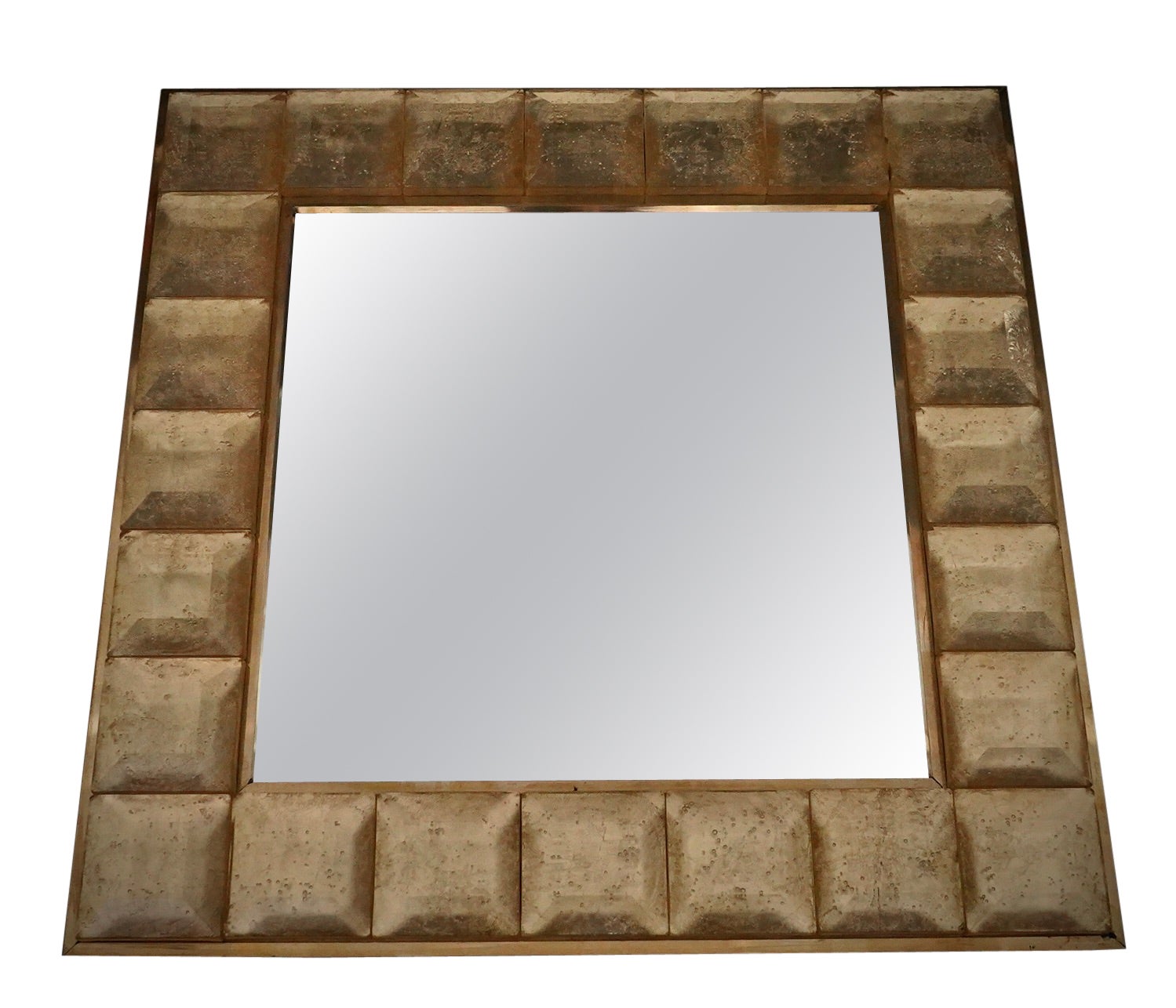 Murano Gold Art Glass and Brass Mid-Century Italian Console Wall Mirror, 2000 For Sale