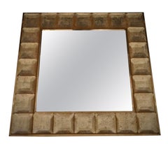 Espejo de pared tipo consola italiano de mediados del siglo XX, de latón y cristal artístico dorado de Murano, 2000