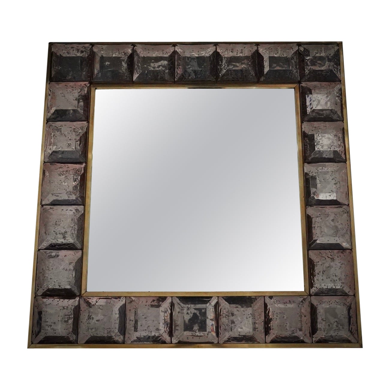 Murano Pink Art Glass and Brass Mid-Century Italian Console Wall Mirror, 2000