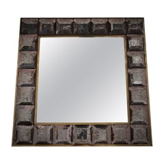 Murano Pink Art Glass and Brass Mid-Century Italian Console Wall Mirror, 2000