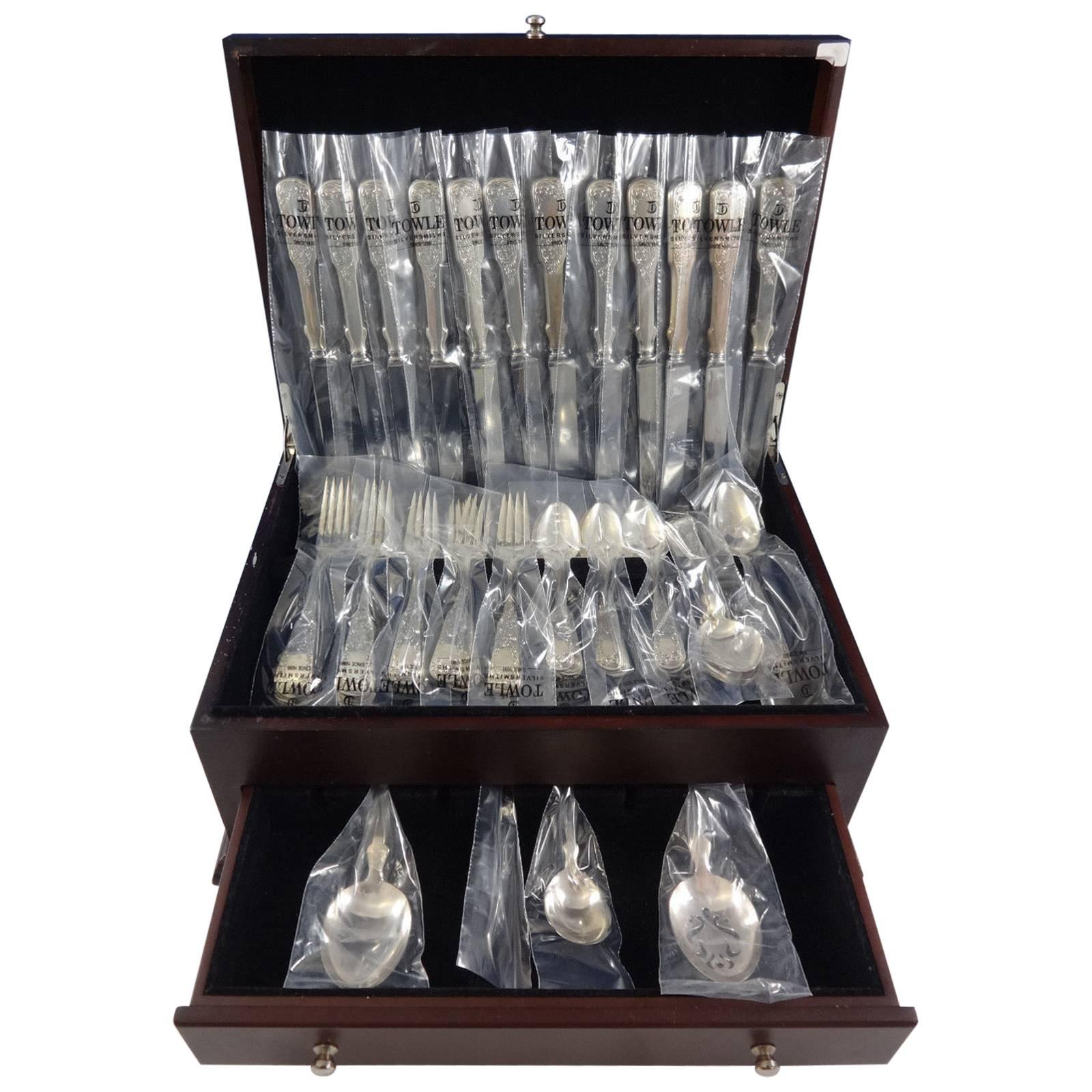 Sixteen-Ni​nety Engraved by Towle 1690 Sterling Silver Flatware Set 12 Service