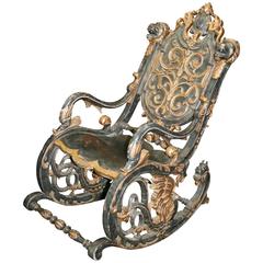 Antique Heavily Carved 19th Century Sleigh Rocking Chair