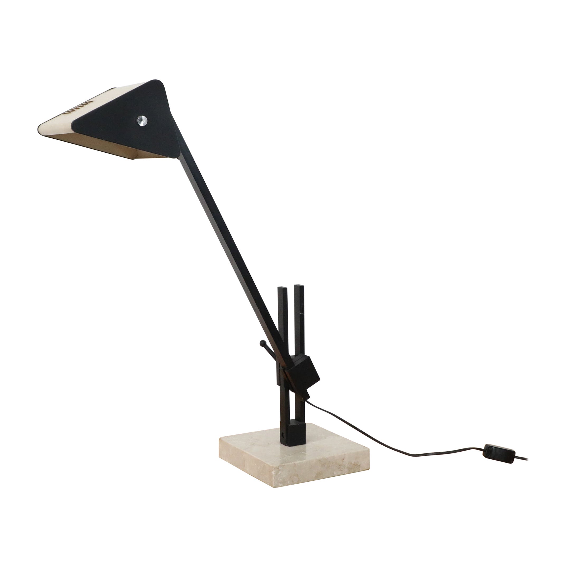 French Jean Prouvé Style Industrial Table Lamp with Marble Base, 1970's