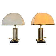 Pair of Marble, Glass & Brass Table Lamps by Romeo Rega, Italy ca. 1970s