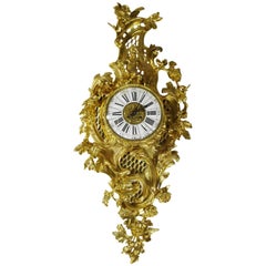 Vintage Fine French 19th Century Louis XV Style Gilt Bronze Cartel Clock Lerolle Freres