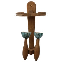 Mid-Century Guillerme et Chambron Oak and Ceramic Wall Sconce in Oak and Ceramic