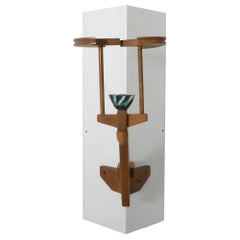 1960's Guillerme et Chambron Oak And Ceramic Corner Sconce for Votre Maison