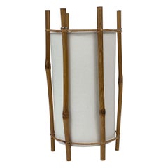 Vintage Bamboo & White Linen Table Lamp by Louis Sognot, France 1950s