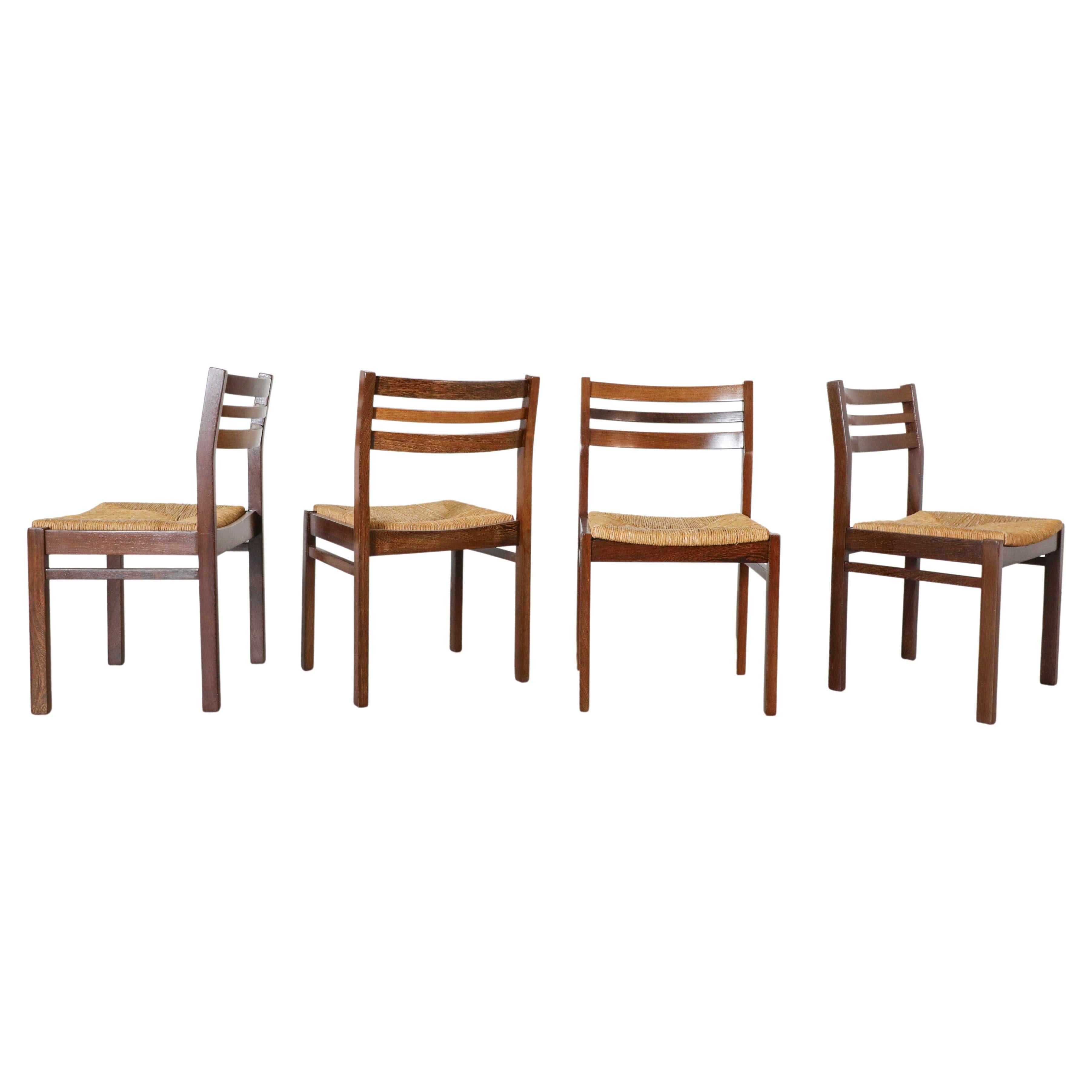 Set of Four 1960s Martin Visser Wenge and Rush Dining Chairs for 't Spectrum