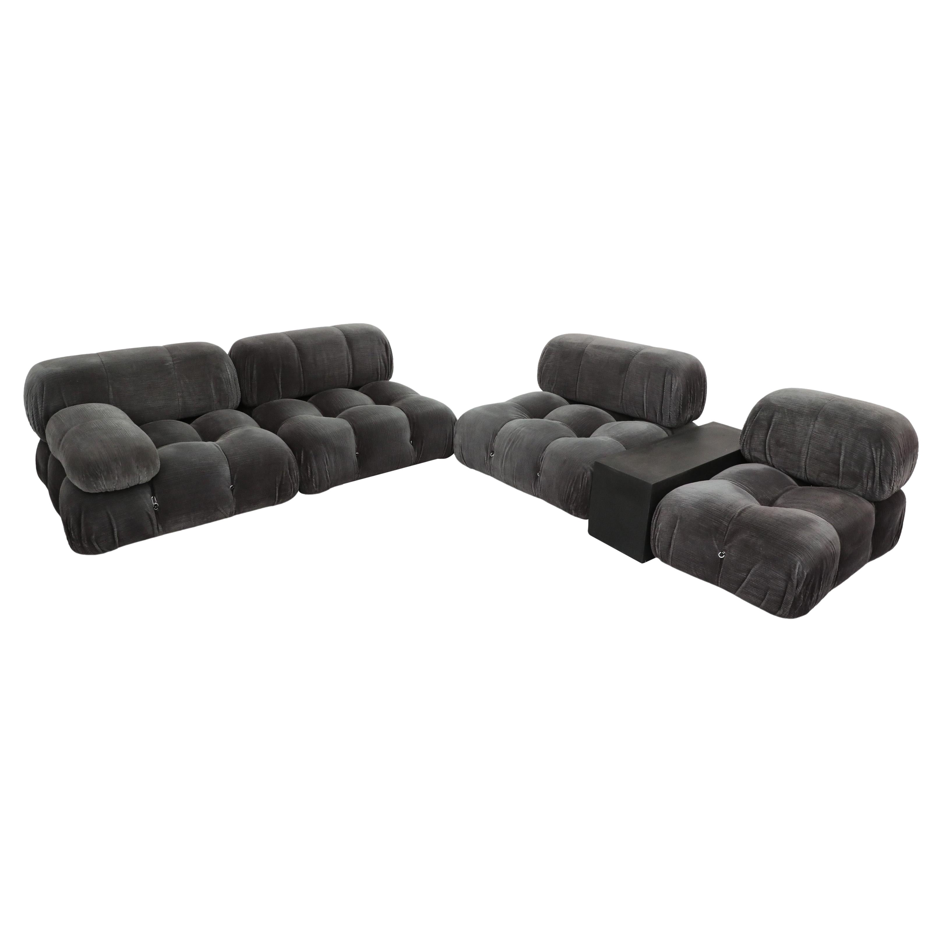 4 Piece Gray Velvet Corduroy 'Camaleonda' Sofa by Mario Bellini for B&B Italia