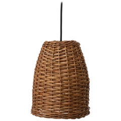 Paavo Tynell Inspired Mid-Century Woven Rattan Basket Pendant Light