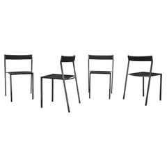 Set of Four 1960s Rohe Noordwolde Black Rattan and Metal Dining Chairs
