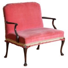 English George II Style Mahogany & Velvet Upholstered Settee, Mid 19th cen.