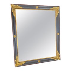 Grand miroir Empire français en ébène, noir et or, sculpté en bois doré et gesso
