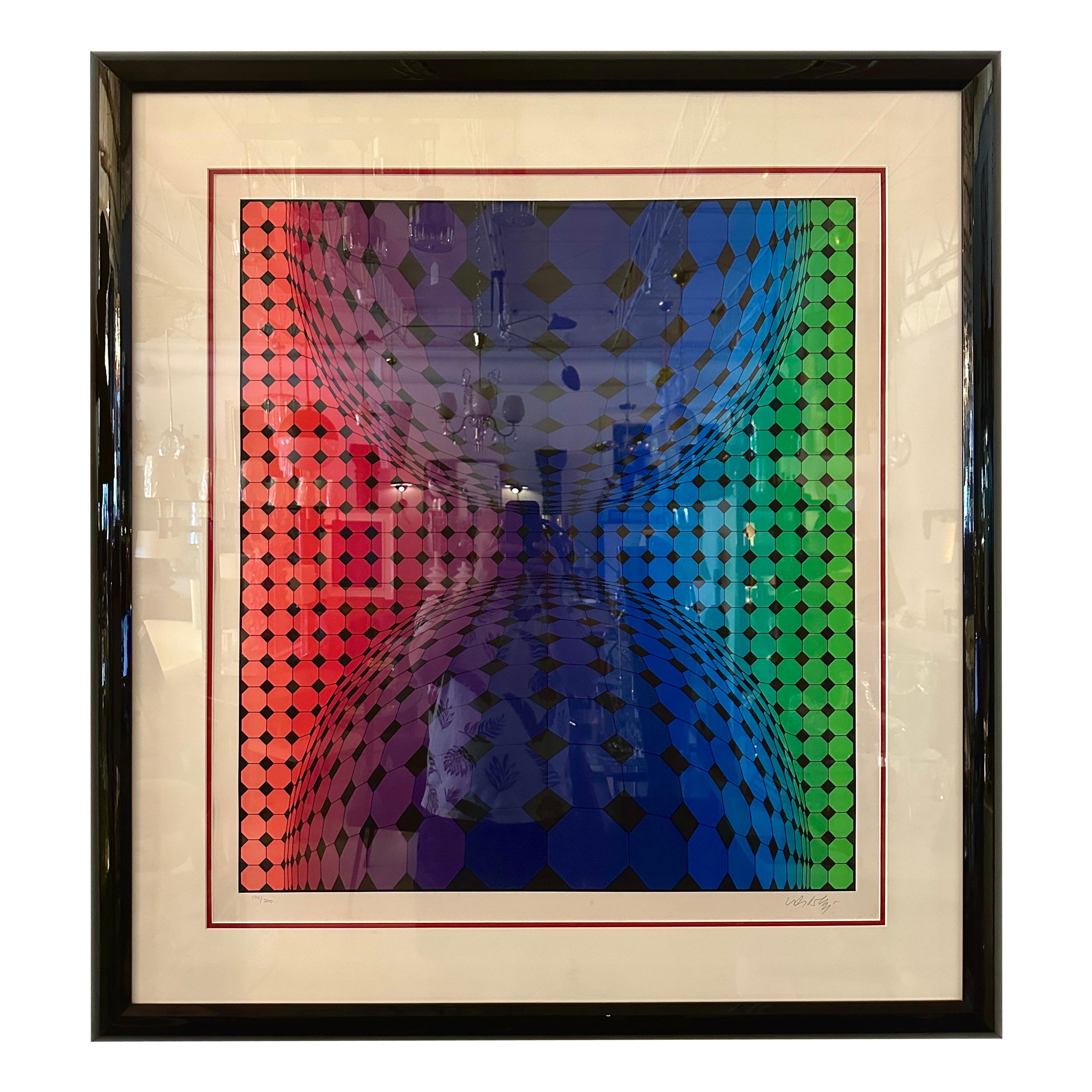 Victor Vasarely FIRMADO Y NUMERADO Enmarcado "Raura" VAS 630 Op Art