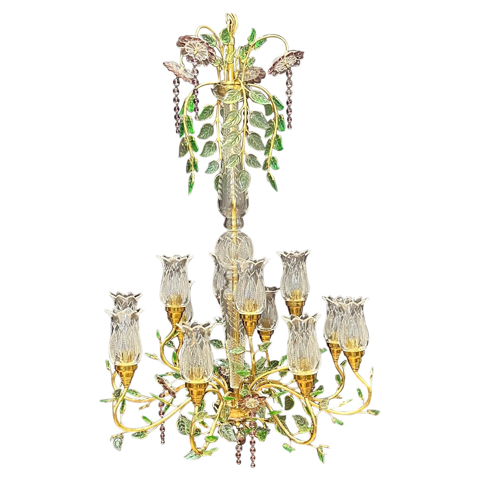 Maison Baguès Style Gilt Bronze And Cut Glass Chandelier