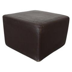 Pouf carré en cuir brun chocolat de style De Sede du milieu du siècle par Leolux