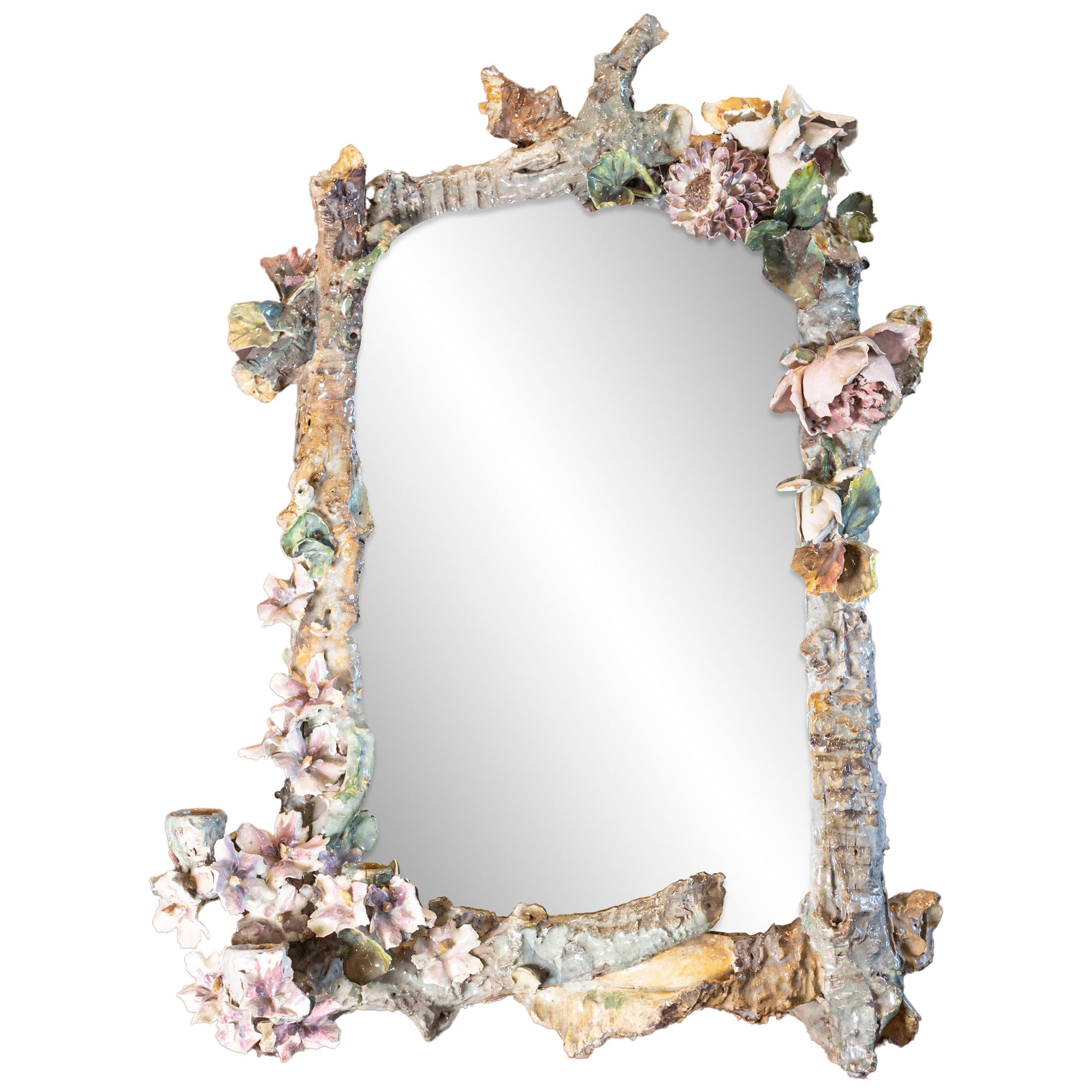Miroir à Barbotine italien du 19e siècle en vente