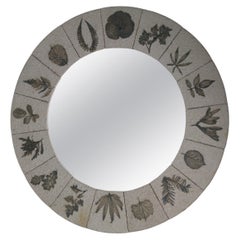 large round mirror with herbarium motif, France 1960