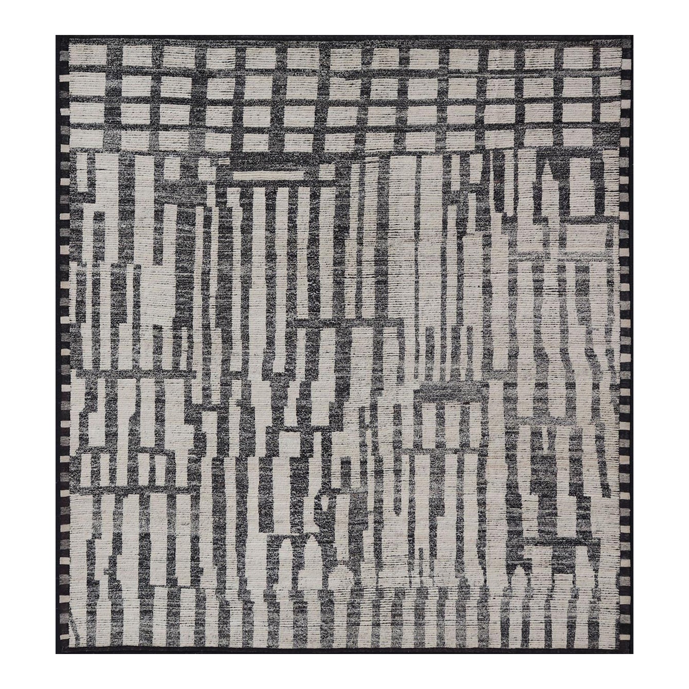 Quadratischer moderner marokkanischer Stammeskunst-Teppich mit geometrischen Mustern   13'4 x 14'4