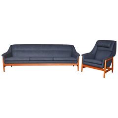 Hot Restored Teak Sofa and Lounge Chair in the Style of Folke Ohlsson