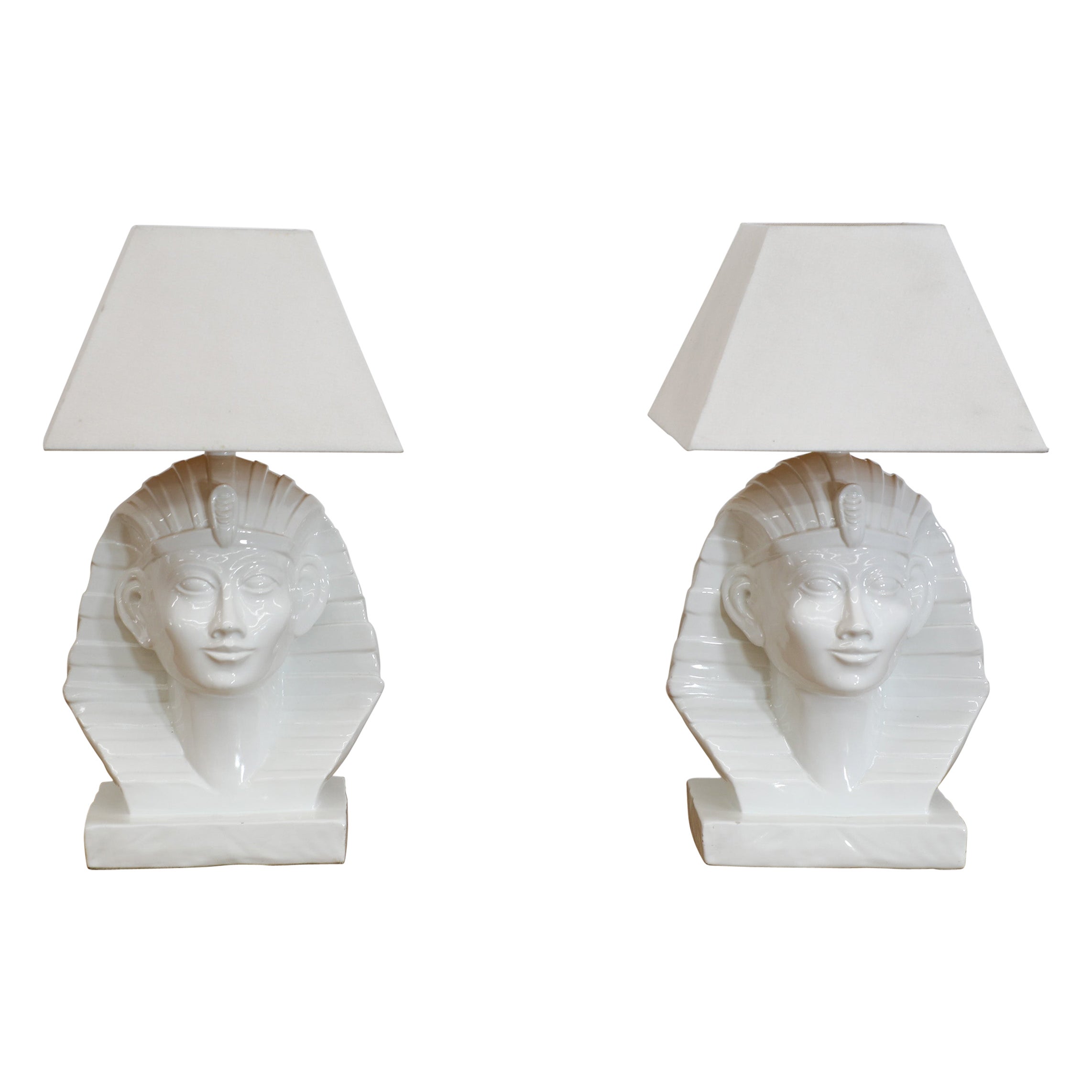 Pair of Ceramic Zaccagnini Style Egyptian Pharaoh Table Lamps