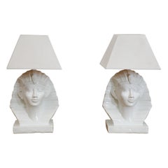 Pair of Ceramic Zaccagnini Style Egyptian Pharaoh Table Lamps