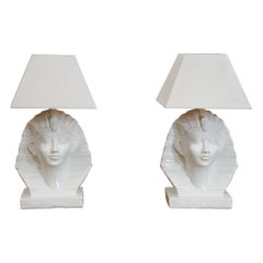 Set of Two Ceramic Zaccagnini Style Egyptian Pharaoh Table Lamps, 1980s