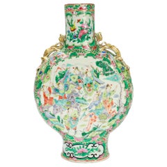 Used Rose Mandarin Chinese Export Porcelain Moon Flask