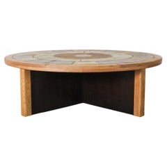Mid-Century Roger Capron Style Round Ceramic Tile Coffee Table by Tue Poulsen