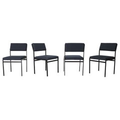 Set of 4 Japanese Series Dining Chairs by Cees Braakman w/ Dark Blue Upholstery