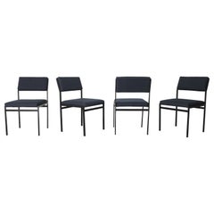 Vintage Set of 4 Japanese Series Dining Chairs by Cees Braakman w/ Dark Blue Upholstery