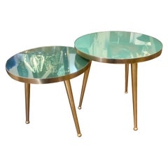 Mid-Century Italian Green Glass and Brass Hi/Lo Tables