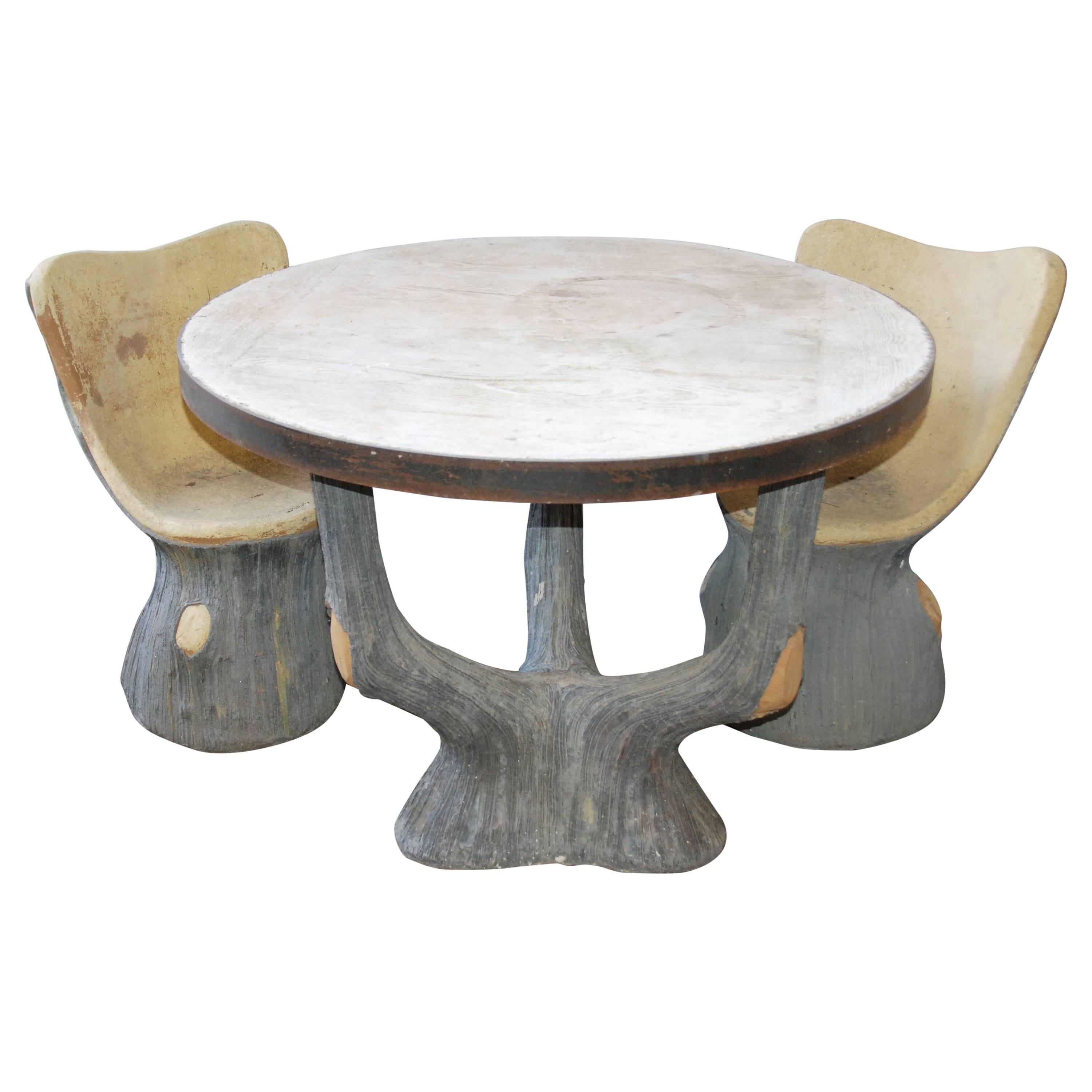 French Faux Bois Garden Table and Chairs For Sale