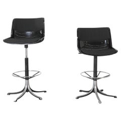 1970s Osvaldo Borsani Black Modus Adjustable Height Bar Stools for Tecno