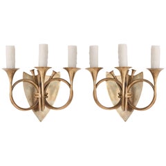 Pair of English 19th Century Brass Horn Sconces