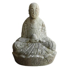 Stein Buddha/1800er Jahre/Japanische antike Buddha-Statue/Gartenornament aus der Edo-Periode