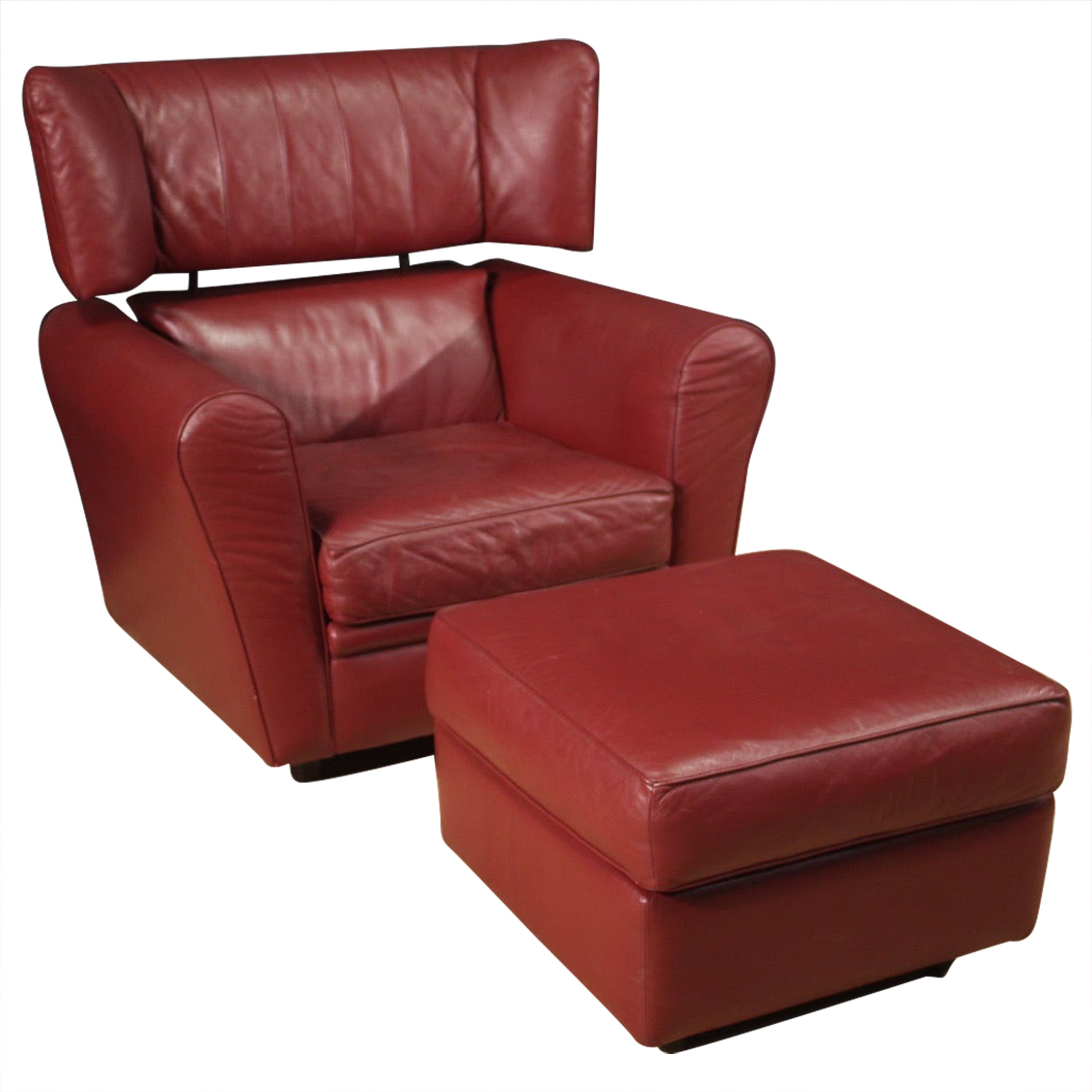 20th Century Red Leather Italian Armchair with Footstool Zanotta, 1980