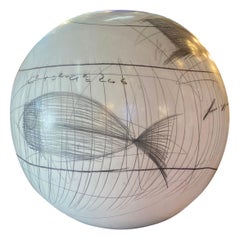 Large Yuri Zatarain Contemporary Ceramic Globe with Charcoal Equations