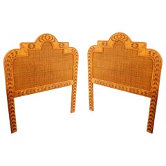 Used 1970s Pair of Wooden and Wicker Headboards