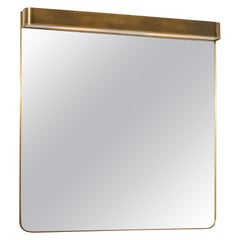 Retro Large brass wall mirror with integrated lights, Italy, 1950s