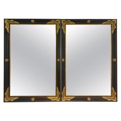 Vintage Gorgeous Pair of Empire Style Black & Gold Wall Mirrors
