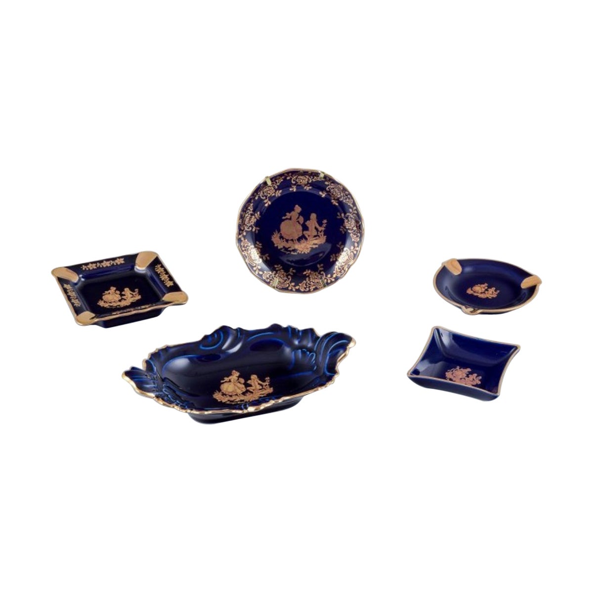Limoges, France. Five pieces of porcelain including small trays and bowls