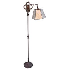 1920s Floor Lamp with Galleon Motif and New Mica Shade