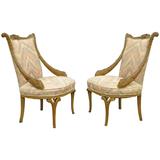 Pair 1940s Hollywood Regency Carved Parlor Chairs Attributed to Grosfeld House