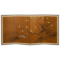 Paravent japonais à quatre panneaux Fleur de cerisier sur feuille d'or