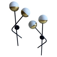 Pair of Brass and white glass Modernist Stilnovo Sconces