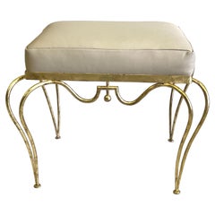Vintage Rare French Mid-Century Gilt Wrought Iron Stool / Bench by Rene Drouet